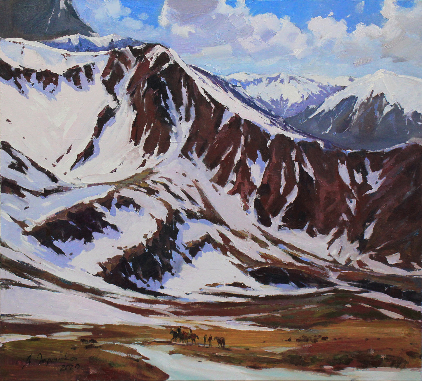 Large sunny mountain view Wall decor Landscape painting One of a kind art Original painting Impressionism Realism Mounts Oil on canvas