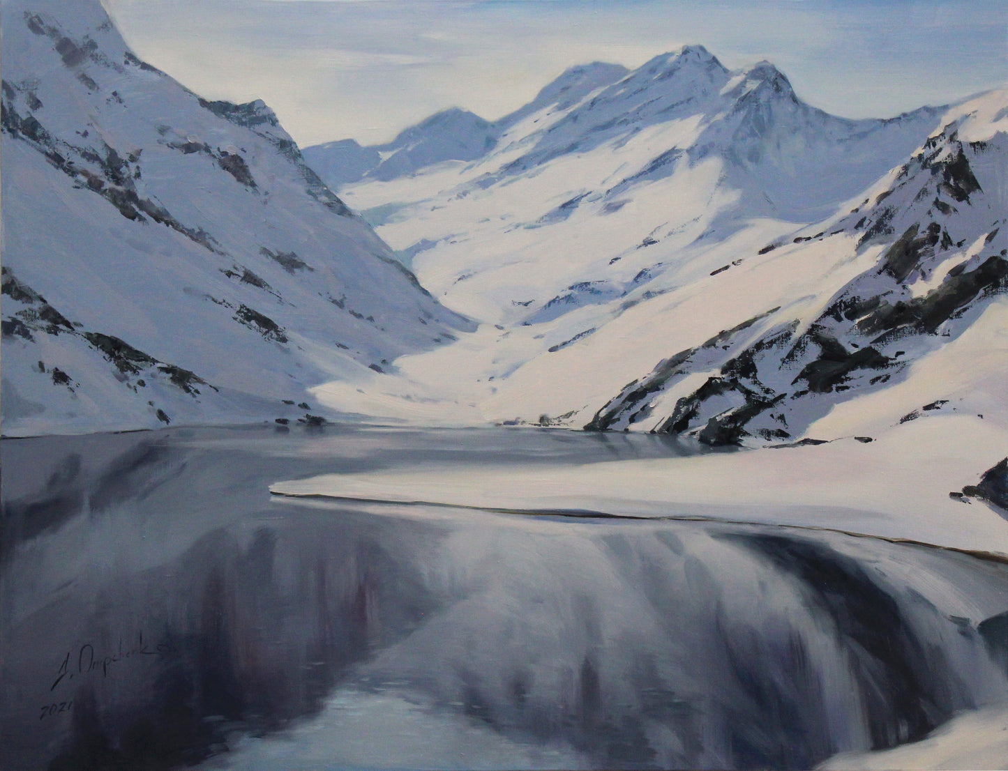 Mountain lake wall art Large canvas oil painting Impressionism Realism Mountains landscape painting Original Oil on canvas Above bed decor