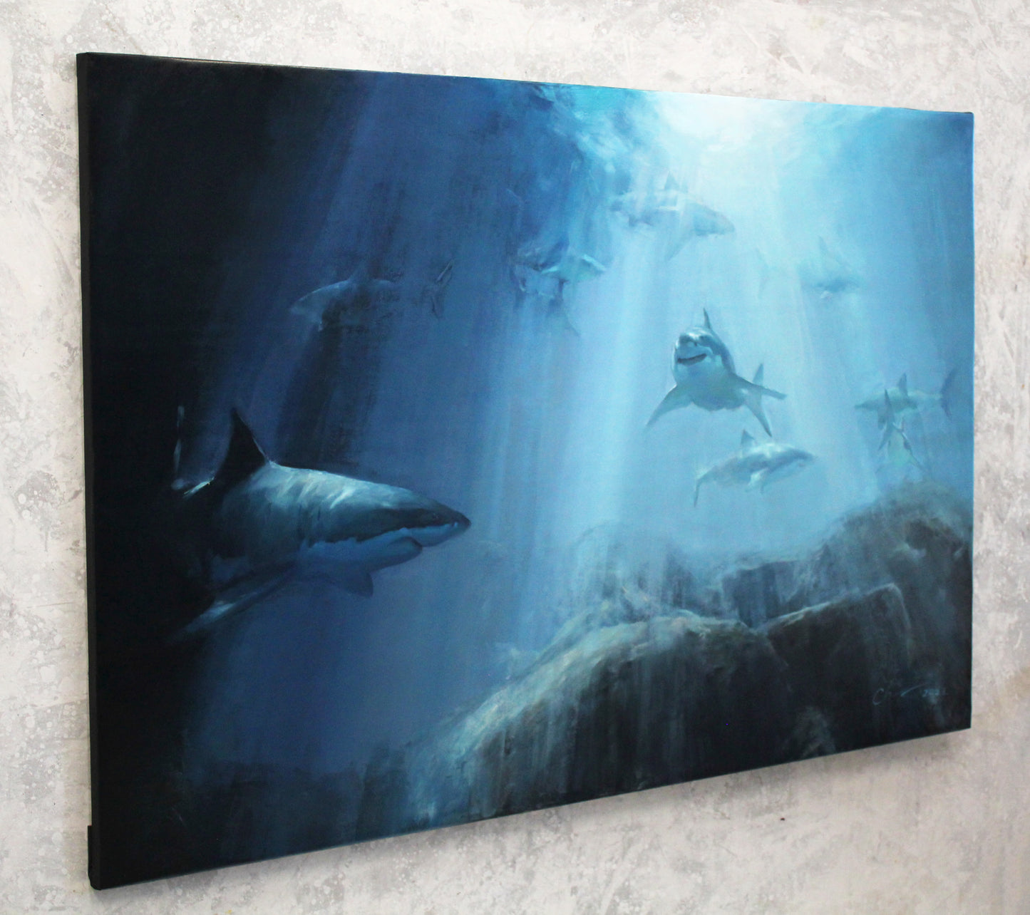 Great white shark original oil painting