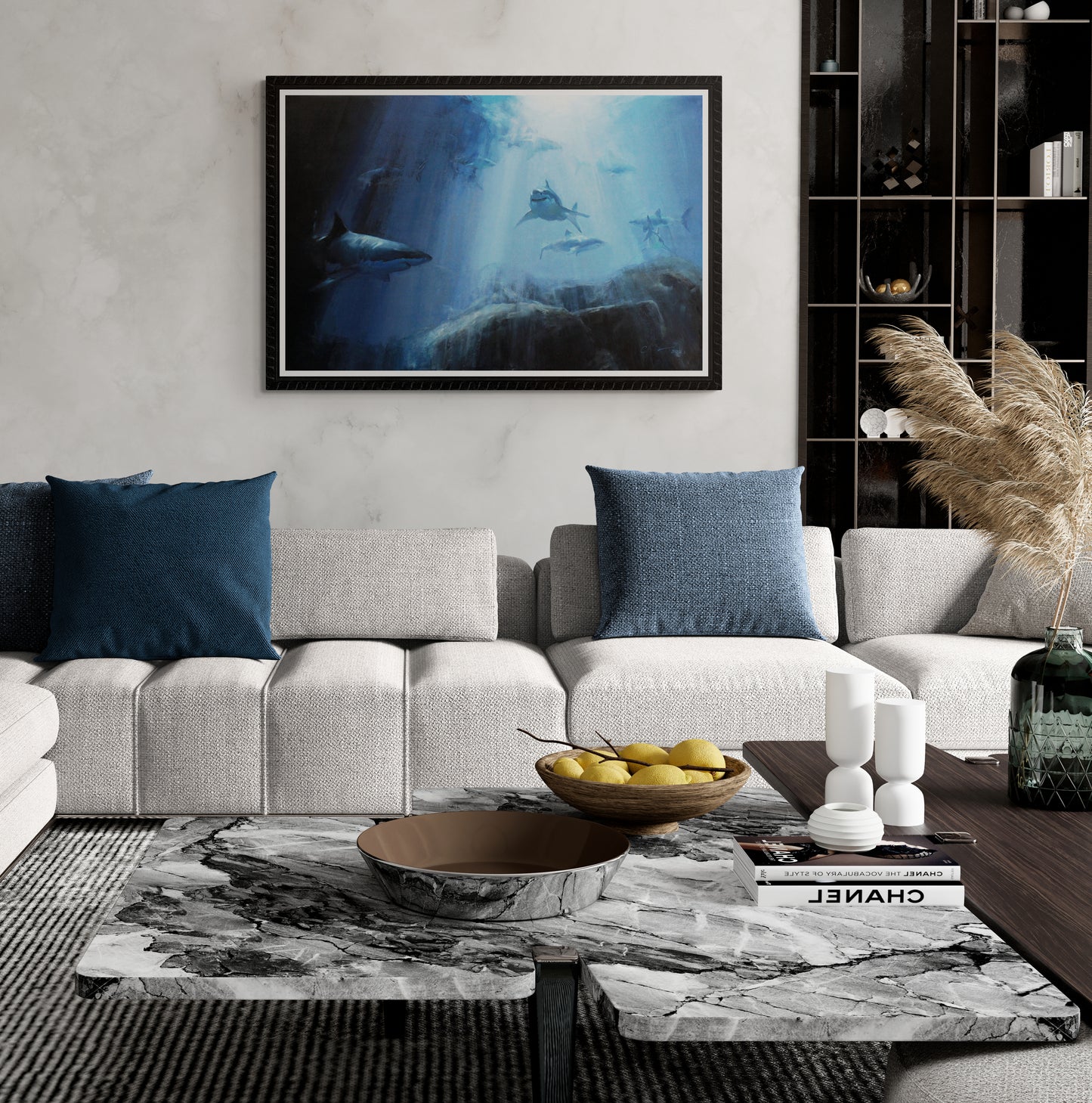 Great white shark original oil painting