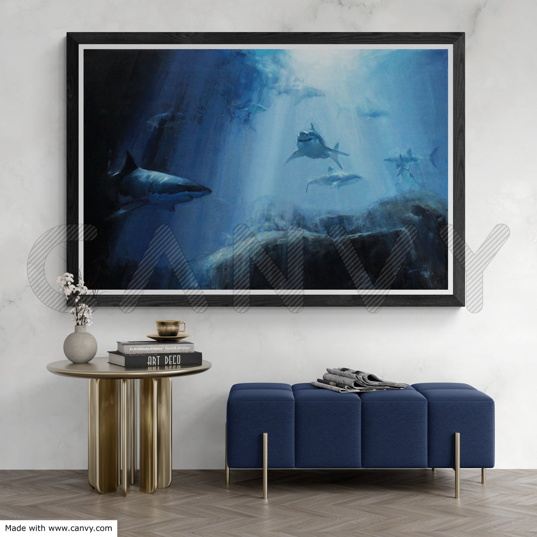 Great white shark original oil painting