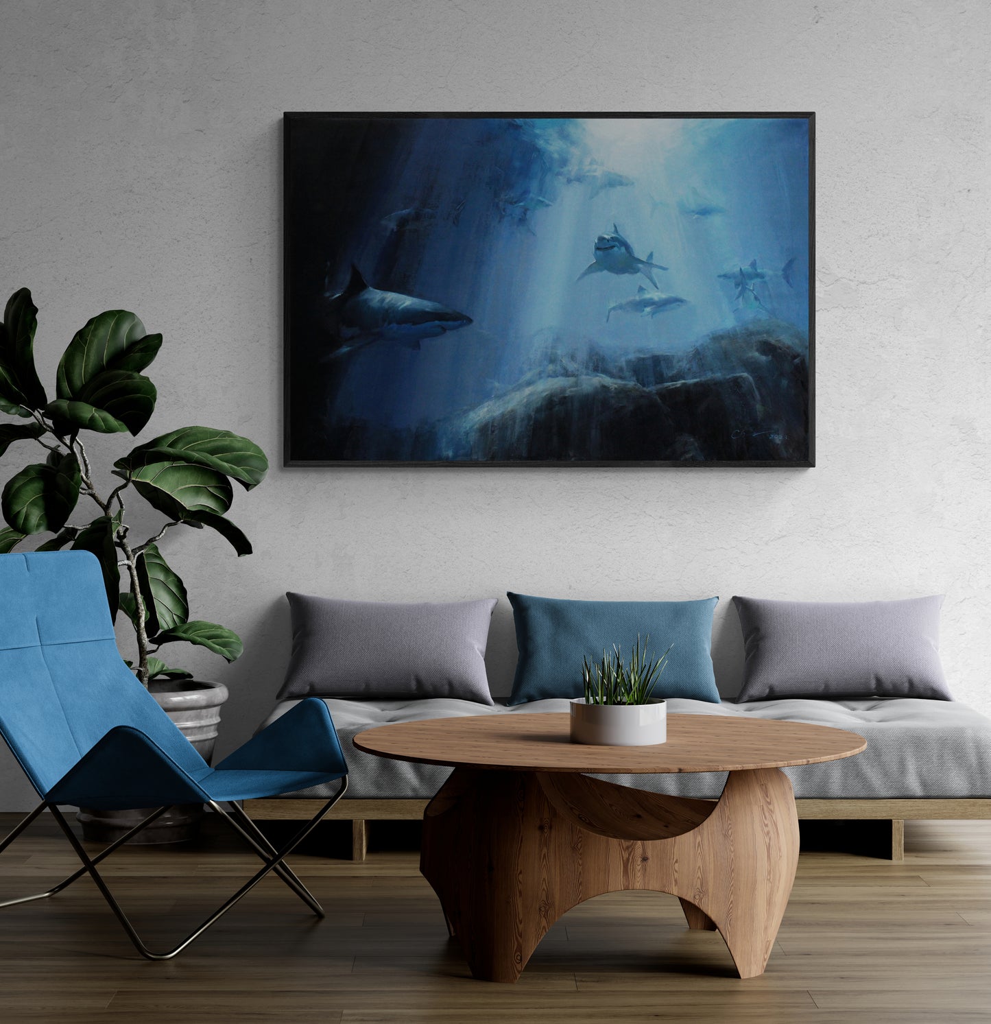 Great white shark original oil painting