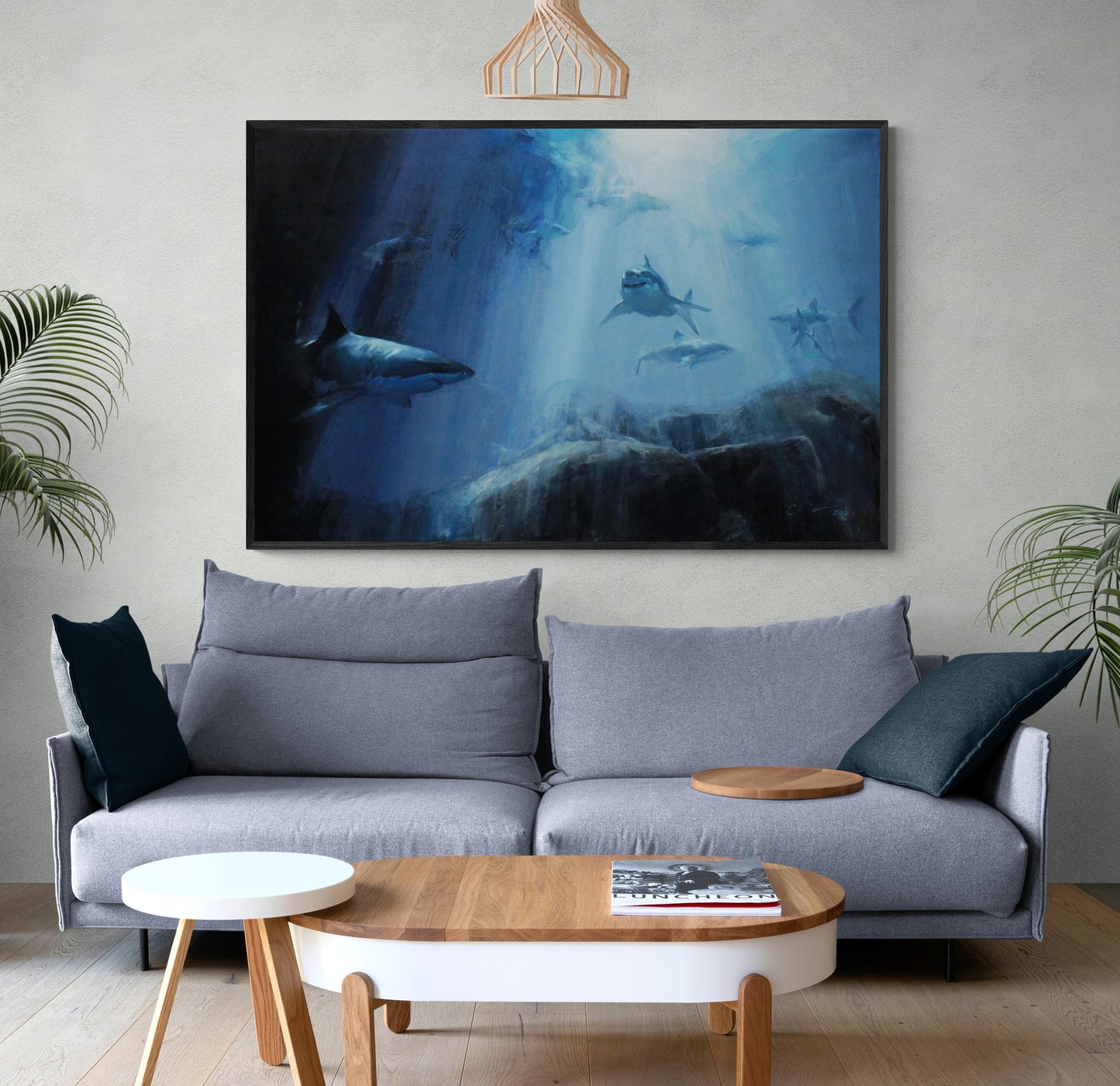 Great white shark original oil painting
