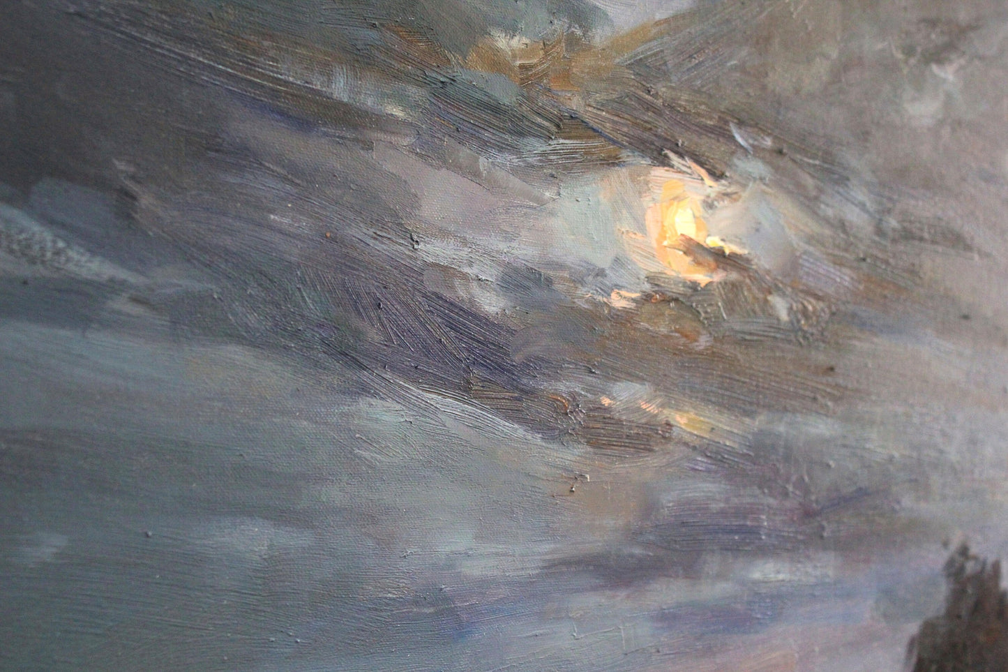 Impressionist painting, night sky, cloud art, moon painting, river art, landscape painting, fine art