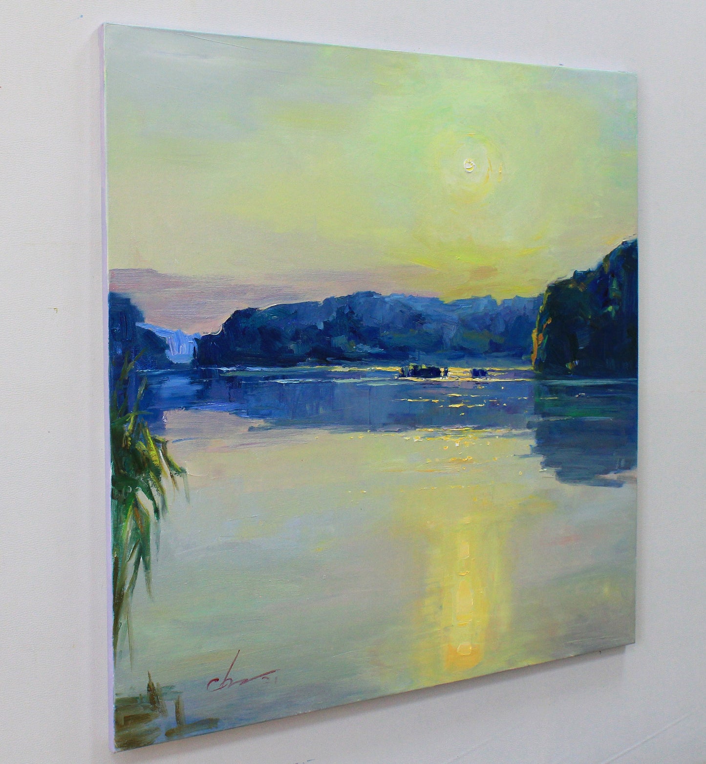 Canvas wall art painting, sunset painting, lake in the evening, lake art, large landscape painting, river artwork, new home gift wife