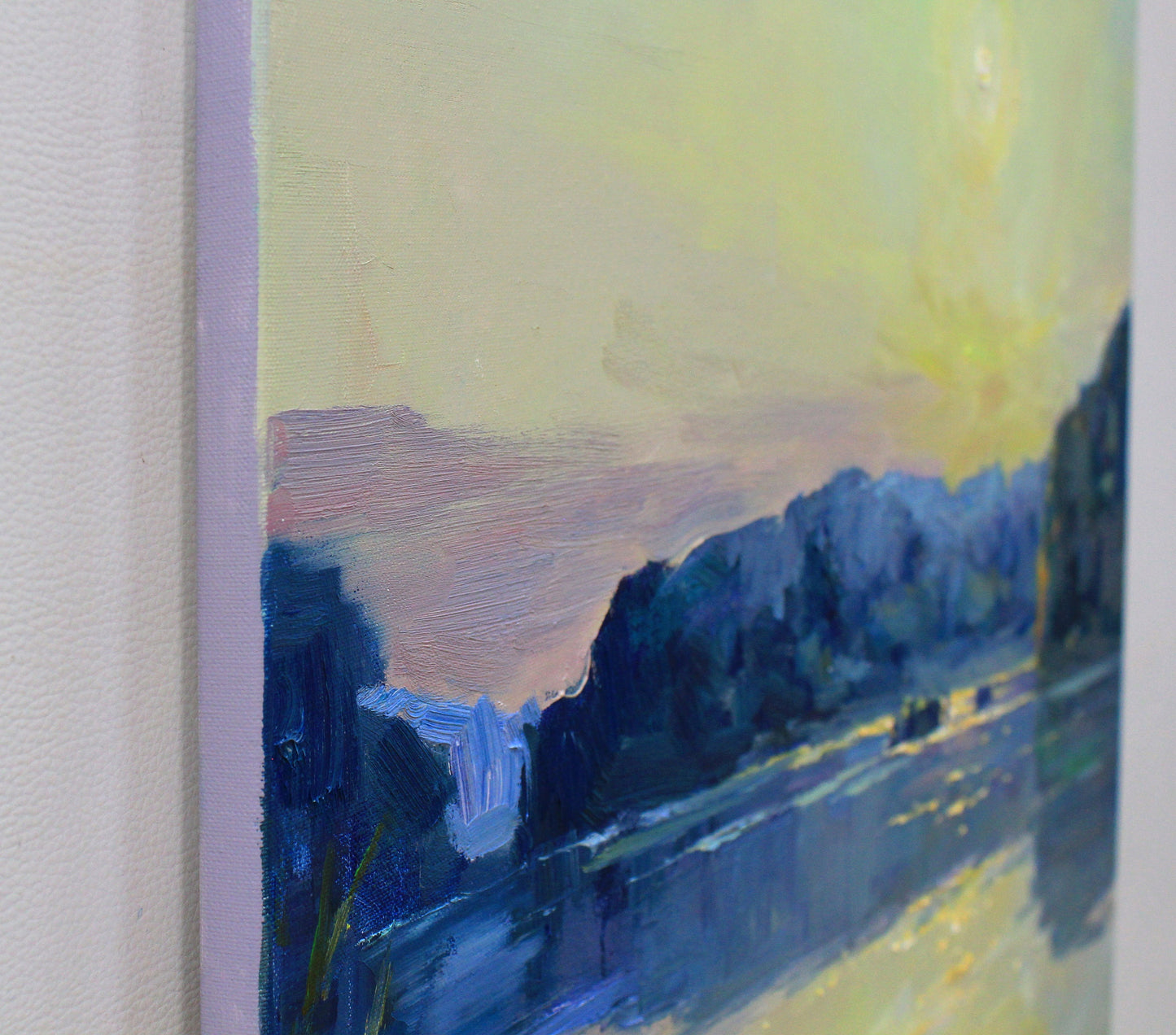 Canvas wall art painting, sunset painting, lake in the evening, lake art, large landscape painting, river artwork, new home gift wife