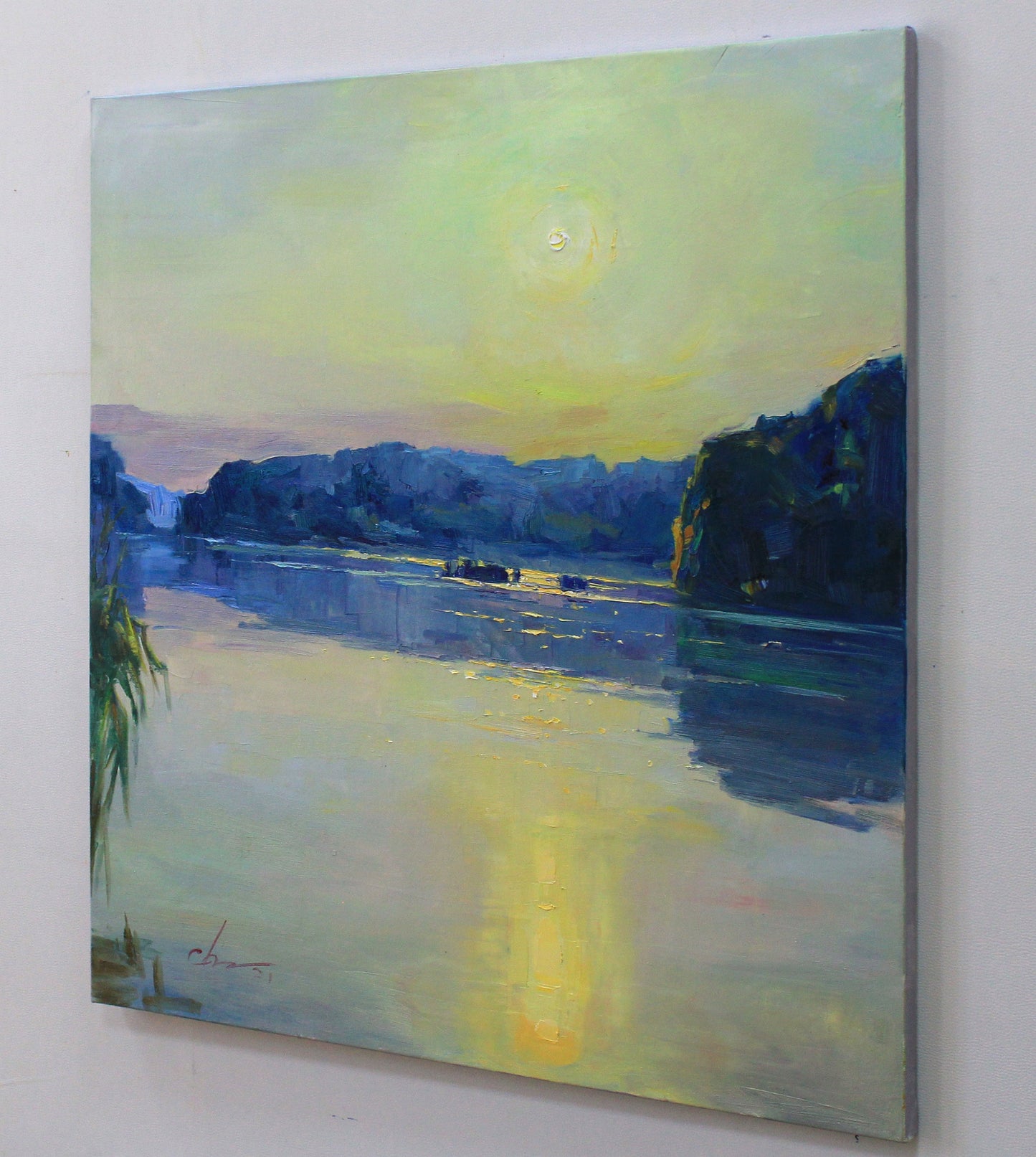 Canvas wall art painting, sunset painting, lake in the evening, lake art, large landscape painting, river artwork, new home gift wife