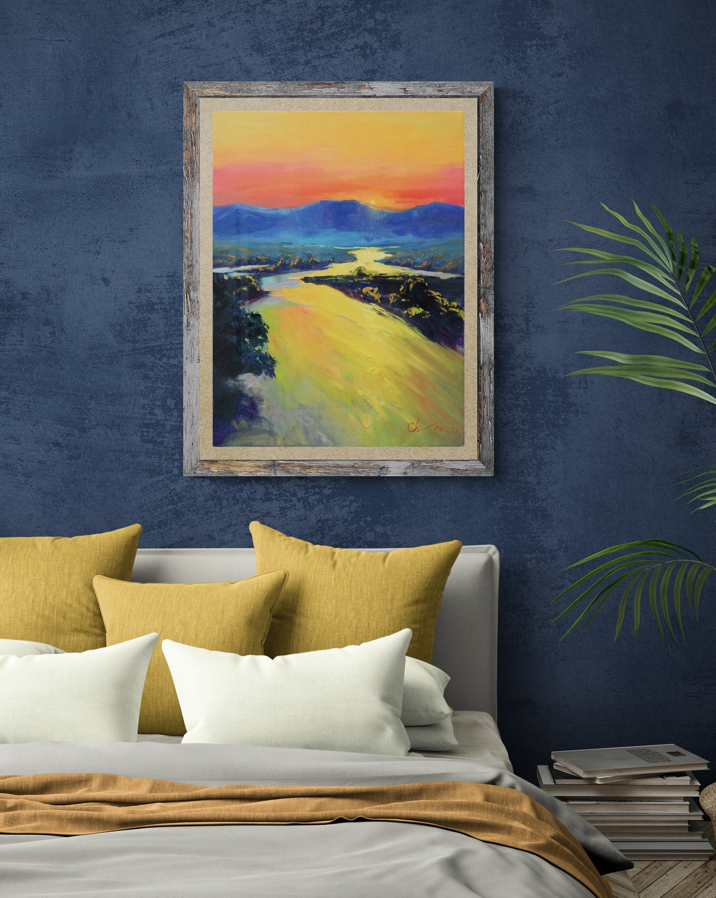 Painting on canvas original, Sunset, River art, New home gift, living room wall art, Mother gift, large landscape painting