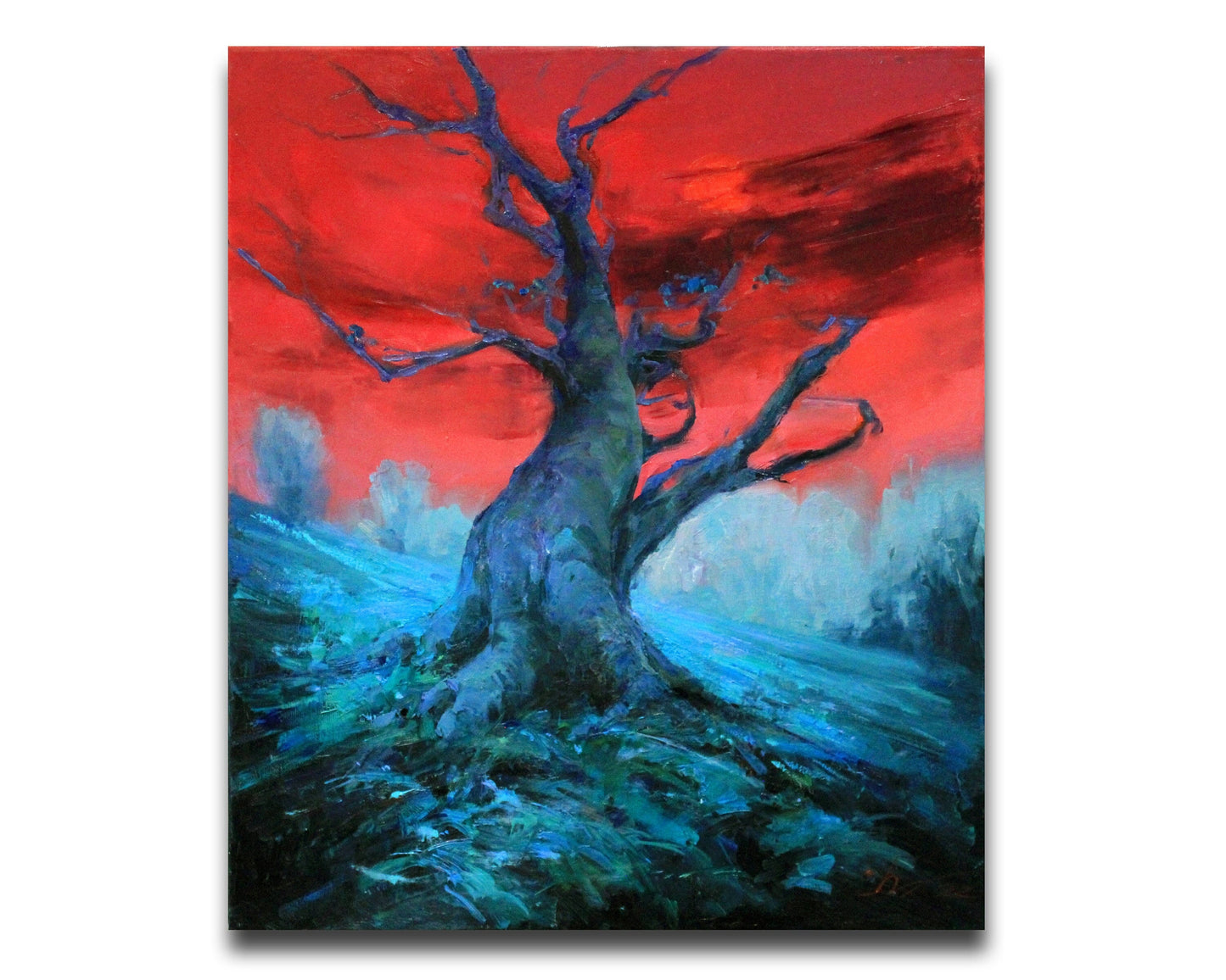 Dark forest art - Gothic Landscape, Moon oil painting original, Magical Forest, Lonely tree, night in the woods, Signed oil painting