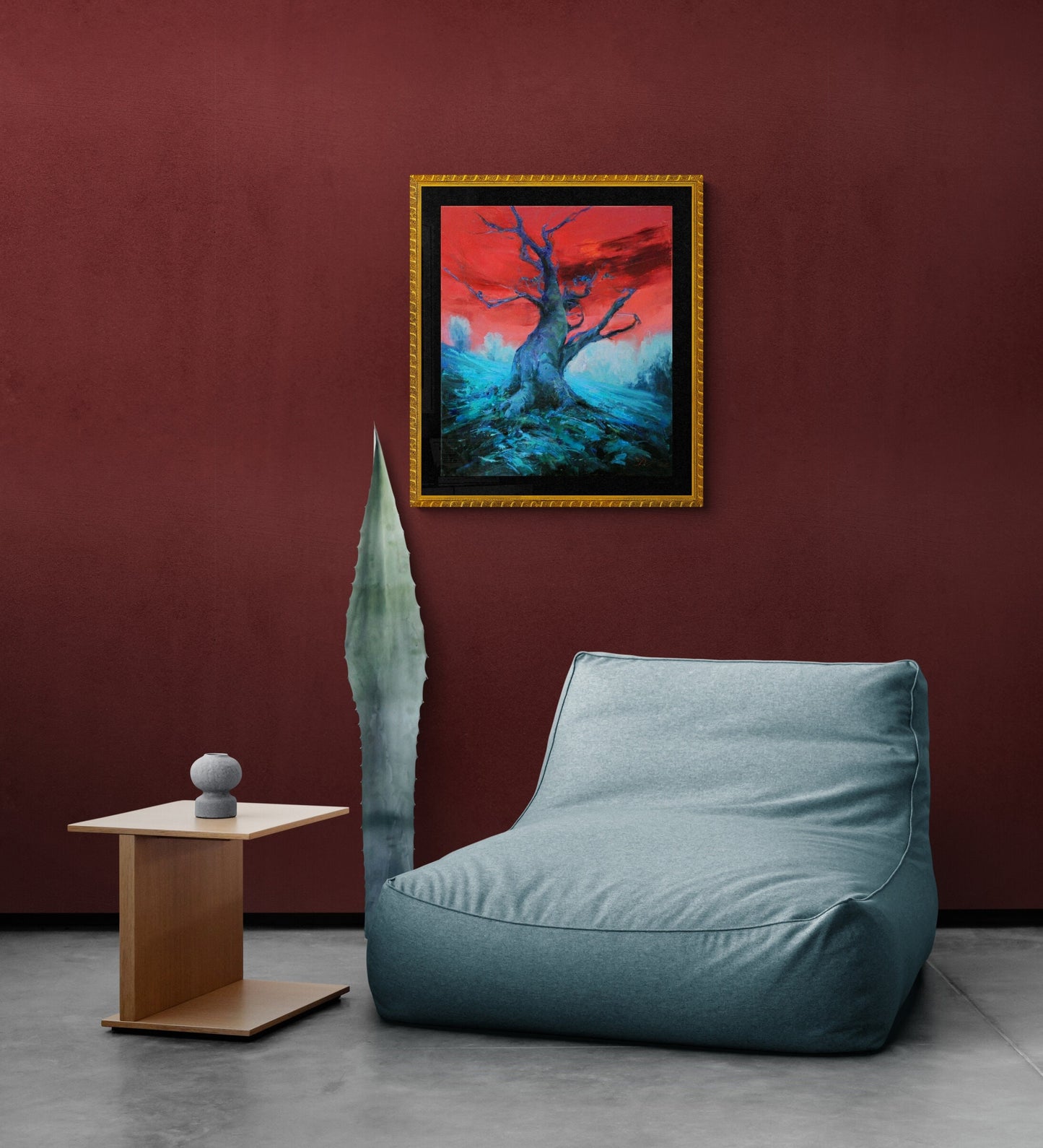 Dark forest art - Gothic Landscape, Moon oil painting original, Magical Forest, Lonely tree, night in the woods, Signed oil painting