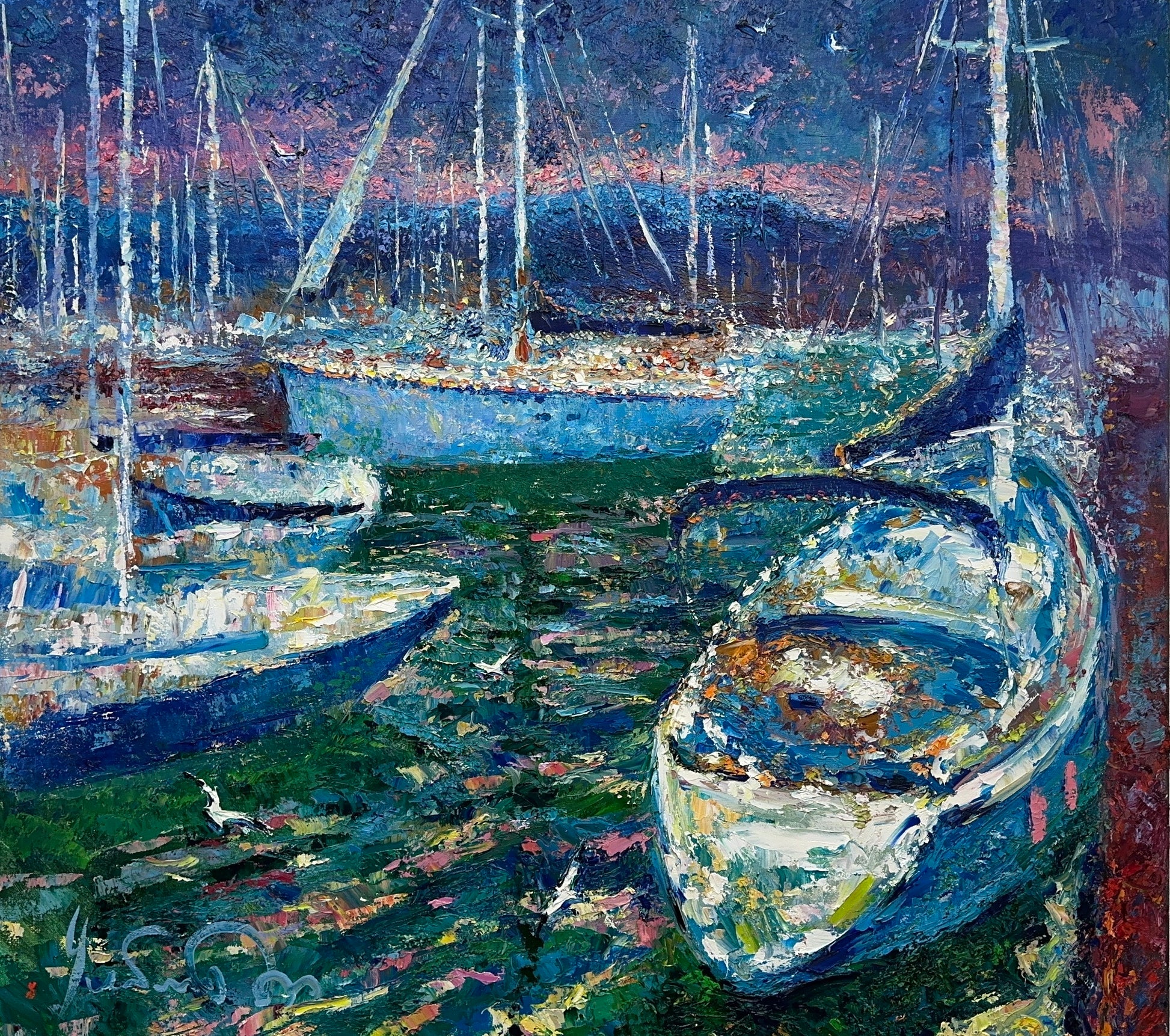 Marina Hendaye. Bay of Biscay - Original Oil Painting by Andrii Chebotaru