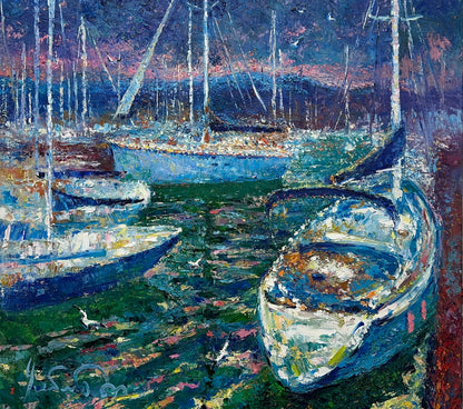 Marina Hendaye. Bay of Biscay - Original Oil Painting by Andrii Chebotaru