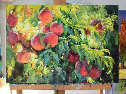Peach tree wall art, fruit oil painting, peaches art, fruit wall art, impressionist painting, original kitchen painting, custom oil painting