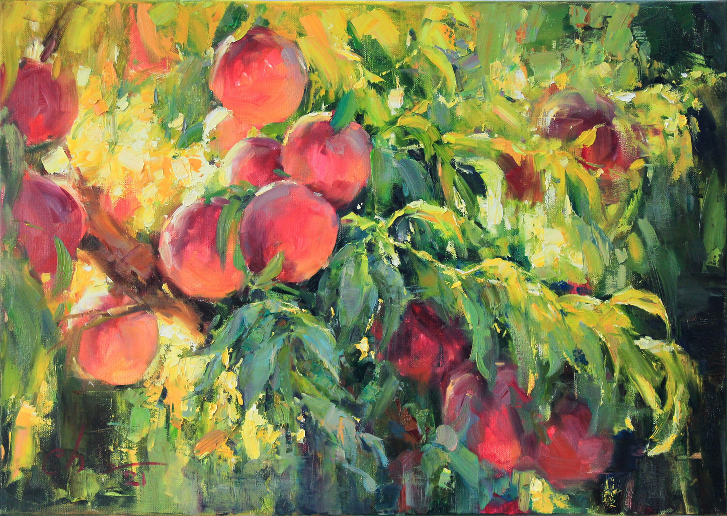 Peach tree wall art, fruit oil painting, peaches art, fruit wall art, impressionist painting, original kitchen painting, custom oil painting