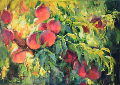 Peach tree wall art, fruit oil painting, peaches art, fruit wall art, impressionist painting, original kitchen painting, custom oil painting