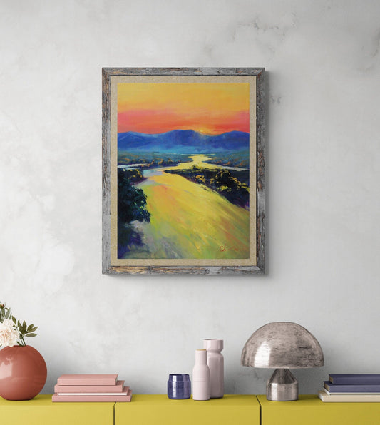 Painting on canvas original, Sunset, River art, New home gift, living room wall art, Mother gift, large landscape painting